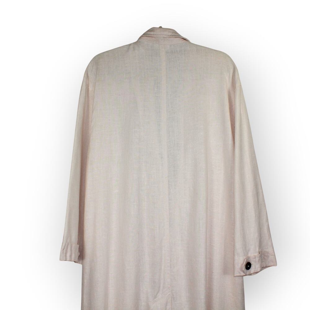 Medium Vintage Linen Duster PalePink 80s Oversize LizClaiborne Midi Jacket - Picture 5 of 16